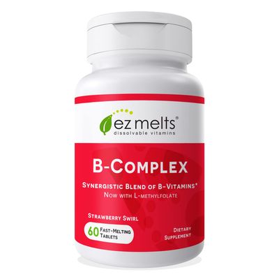 EZ Melts Dissolvable Vitamin B-Complex Tablet with Methyl B12 &amp; Methyl Folate, Sugar-Free, 2-Month Supply