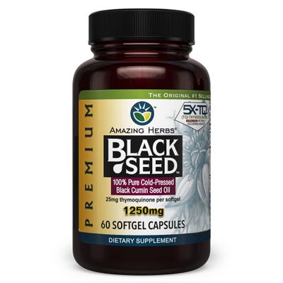Amazing Herbs Premium Black Seed Oil Capsules - High Potency, Cold Pressed Nigella Sativa Aids in Digestive Health, Immune Support &amp; Brain Function - 60 Count, 1250mg
