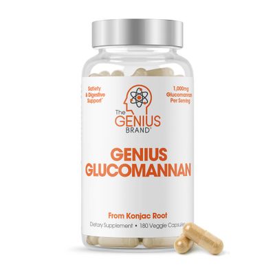 Genius Glucomannan 1,000mg Per Serving, 180 Capsules - Natural Fiber Source, Supports Regularity, Healthy Weight Management, Digestive Support, Non-GMO, Gluten Free