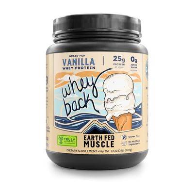 Earth Fed Muscle Whey Back Vanilla Truly Grass Fed Whey 2lb - No Fillers, Flow Agents, or Synthetic Blends, Soy Free, Non GMO and Hormone Free