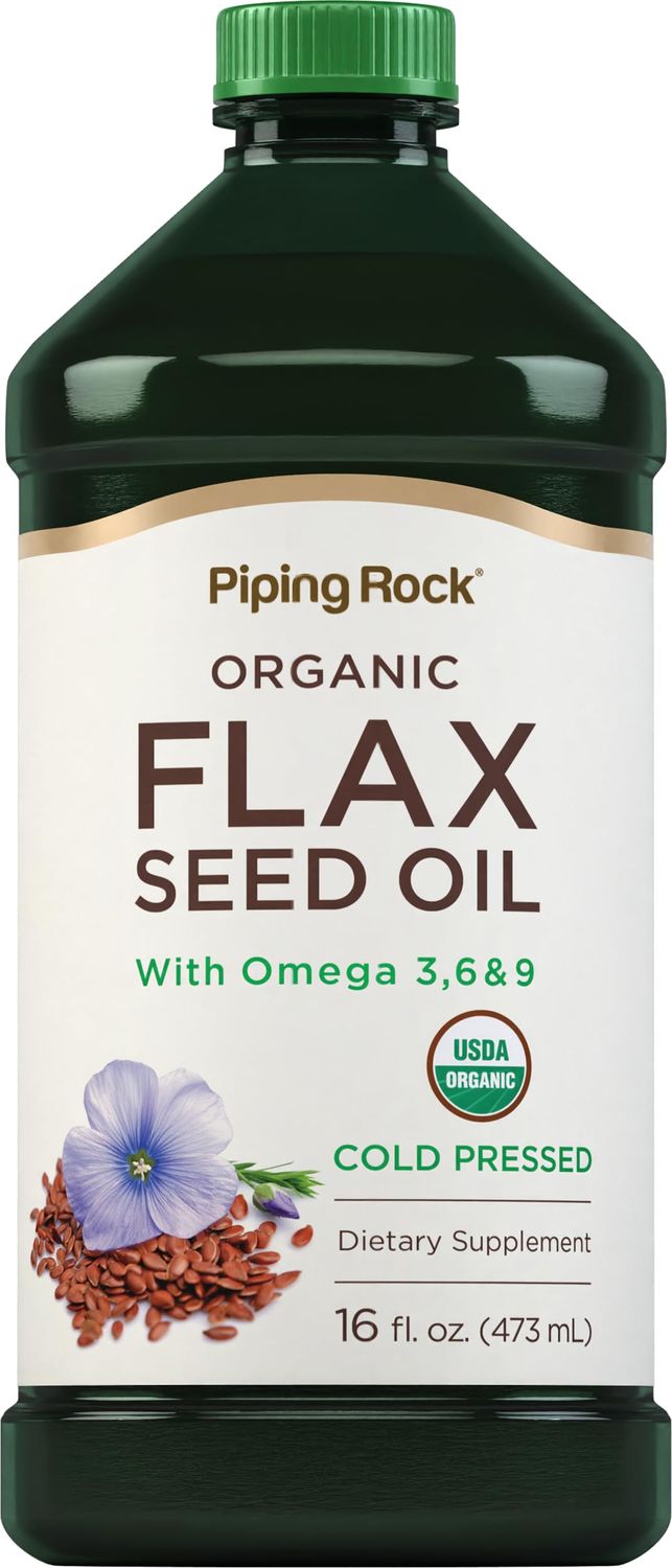Piping Rock Flaxseed Oil | 16 fl oz | with Omega 3, 6, &amp; 9 | Organic Cold Pressed | Non GMO, Gluten Free Supplement