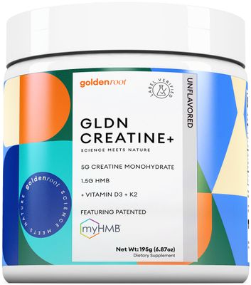 GoldenRoot GLDN Creatine - Creatine Monohydrate with HMB for sustained Muscle Support and Recovery with Vitamin D3 and K2 for Bone and Joint Health - Unflavored - 30 Servings