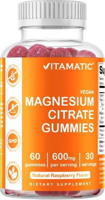 Vitamatic Magnesium Citrate Gummies 600mg per Serving - 60 Vegan Gummies - Promotes Healthy Relaxation, Muscle, Bone, &amp; Energy Support (60 Gummies (Pack of 1))