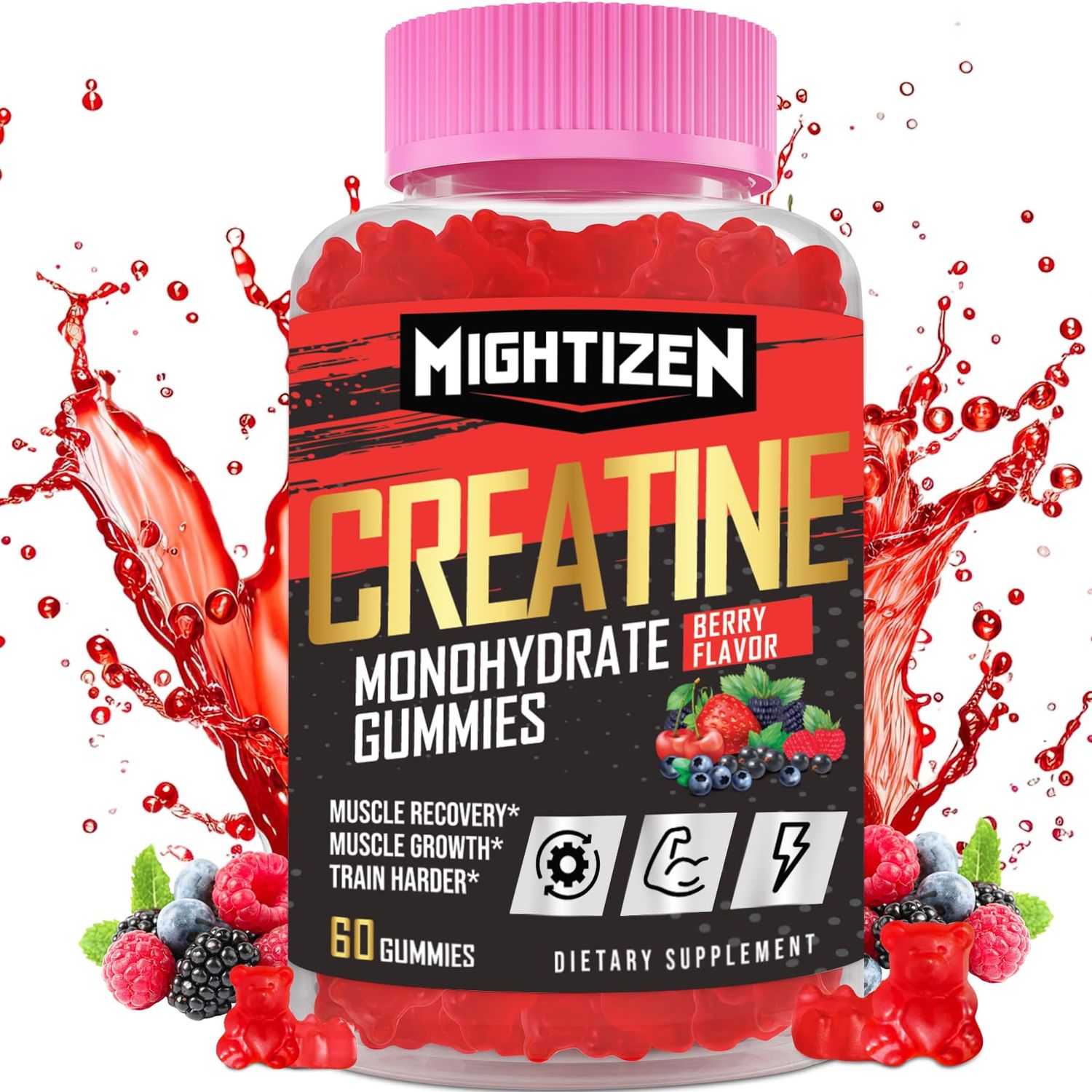 Creatine Monohydrate Gummies for Men &amp; Women, 5000mg of Creatine Monohydrate per Serving Creatine Pre-Workout Gummies +Taurine &amp; Vitamin B12 for Max Strength, Energy &amp; Endurance (Berry, 60 Gummies)