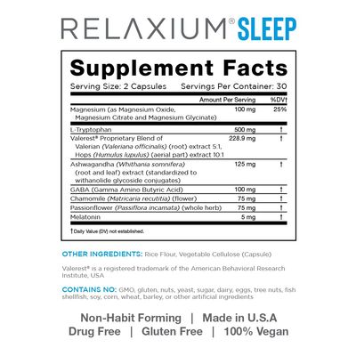 Relaxium Sleep Aid (New and Improved), Dietary Supplement, Non-Habit Forming, Supports Longer and Better Sleep, 60 Capsules, 30-Day Supply