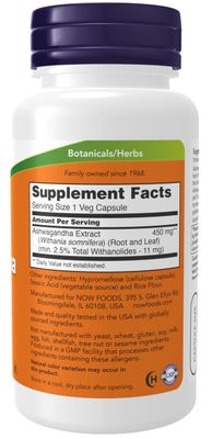NOW Foods Supplements, Ashwagandha (Withania somnifera) 450 mg (Standardized Extract) for Immune Support ,90 Veg Capsules