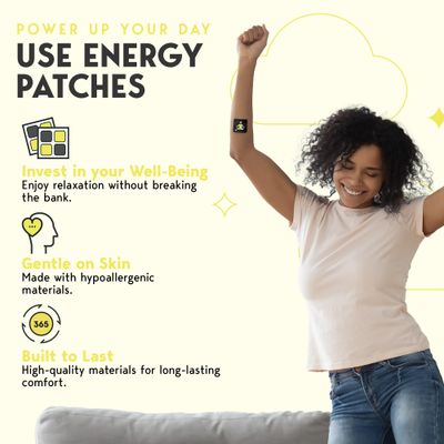 Klova Energy Patches with Caffeine, Green Tea Extract, Peppermint Leaf Extract, Vitamin B3 and Vitamin B6 - for Enhanced Morning Wakefulness