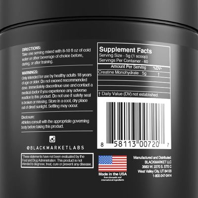 BLACKMARKET RAW Creatine - Workout Powder Drink Mix for Men &amp; Women, Improve Muscle Size, Strength, Definition, Provides Rapid Absorption &amp; Improves Performance, 300 Grams