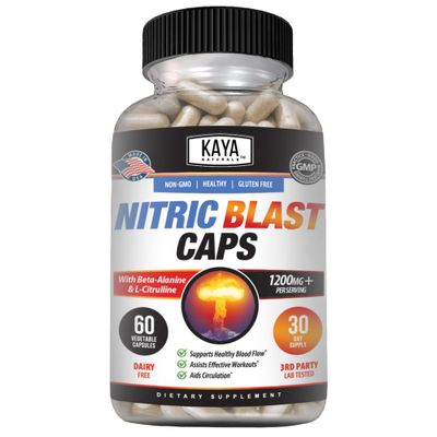 Kaya Naturals - Nitric Blast Potent All-Natural Herbal Supplement for Maximum Health Benefits | Pre-Workout | Increased Energy | Improved Nighttime Performance (60 Count (Pack of 1))