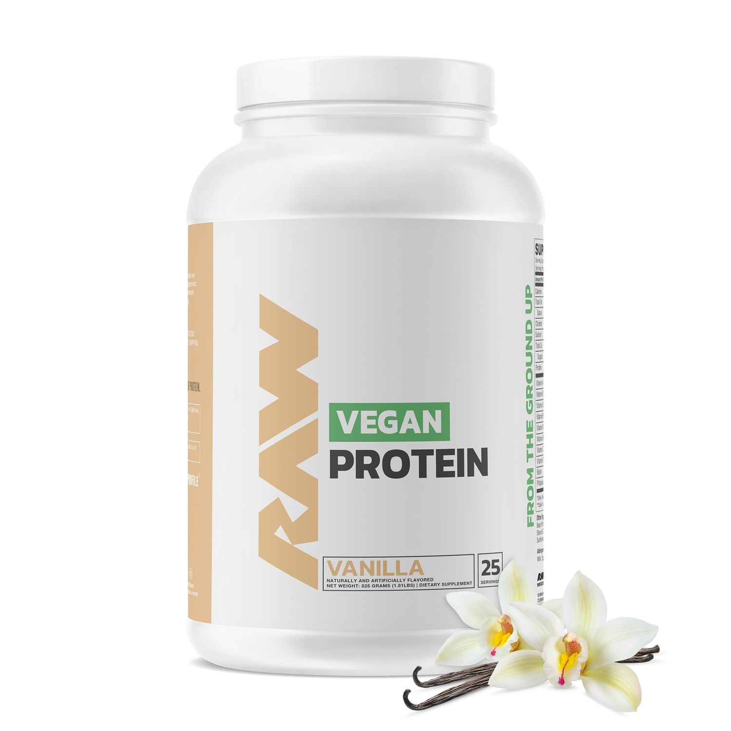RAW Vegan Protein Powder, Vanilla - 20g of Plant-Based Protein Powder &amp; Fortified with Vitamins for Muscle Growth &amp; Recovery - Low-Fat, Low Carb, Naturally Flavored &amp; Sweetened - 25 Servings