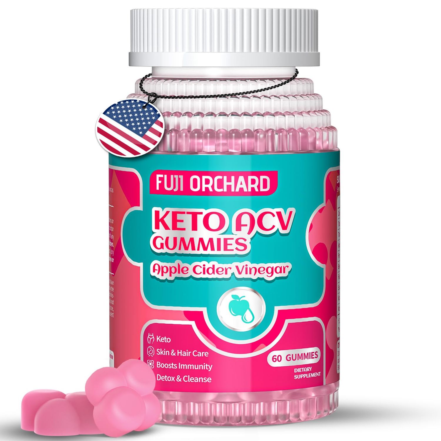 FUJI ORCHARD Apple Cider Vinegar Gummies, 1500mg Keto ACV Gummies, Low Sugar Keto ACV Gummies Formulated with Pomegranate &amp; Beet &amp; B12, Detox &amp; Cleanse, 60 Vegan