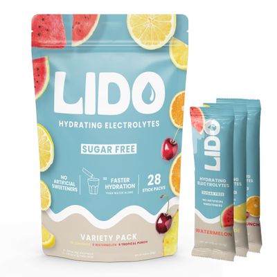 LIDO Hydrating Electrolytes | No Added Sugar | On The Go Powder Packets | No Artificial Ingredients | Vegan &amp; Paleo Friendly | 28 Sticks - Variety Pack - Watermelon, Lemonade, Tropical Punch
