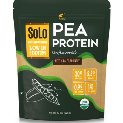 FOLONA Solo Organic Pea Protein Powder, Low in Sodium, Canada Grown Peas, 100% Vegan, Non-GMO, Unflavored Plant Based Protein Powder with BCAA (2.7 lbs)