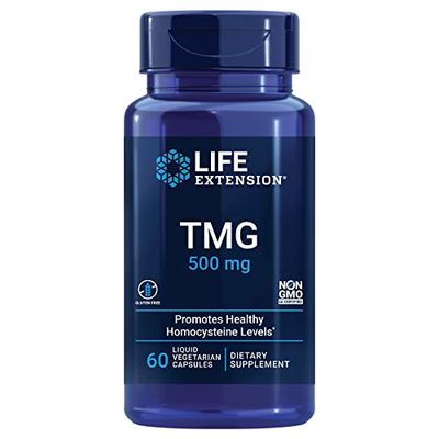 Life Extension TMG 500 mg - Trimethylglycine Supplement - Encourages Healthy Homocysteine Levels - Gluten-free - Non-gmo - Vegetarian - 60 Liquid Vegetarian Capsules