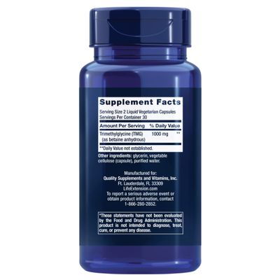 Life Extension TMG 500 mg - Trimethylglycine Supplement - Encourages Healthy Homocysteine Levels - Gluten-free - Non-gmo - Vegetarian - 60 Liquid Vegetarian Capsules