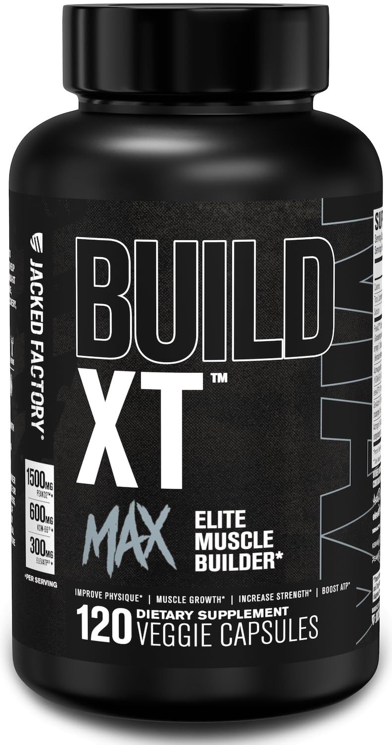 Jacked Factory Build-XT Max Muscle Builder for Men and Women - ATP Supplement with Peak02 Cordyceps, KSM-66 Ashwagandha, &amp; ElevATP for Muscle Recovery, Muscle Growth, Increased Endurance - 120 Count