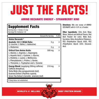 MuscleMeds Amino DECANATE Energy, Pre, Intra Workout Drink, Essential Amino Acids, BCAAs, High Leucine, Glutamine, Muscle Recovery, Strawberry Kiwi, 30 Servings