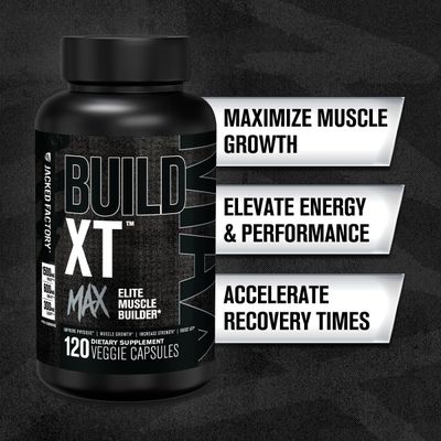 Jacked Factory Build-XT Max Muscle Builder for Men and Women - ATP Supplement with Peak02 Cordyceps, KSM-66 Ashwagandha, & ElevATP for Muscle Recovery, Muscle Growth, Increased Endurance - 120 Count