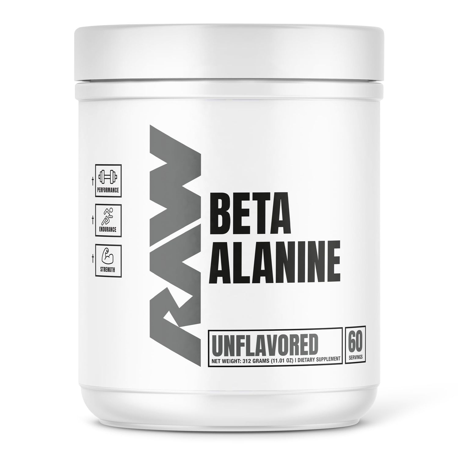 RAW Beta Alanine Powder, Unflavored (60 Servings) - Pre-Workout Powder for Men &amp; Women - Beta Alanine Supplement for Workout Endurance - Preworkout Beta Alanine Powder for Reduced Muscular Fatigue