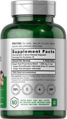 Horbach Ginger Root Capsules 1500 mg | 150 Pills | Non-GMO, Gluten Free | Ginger Root Extract