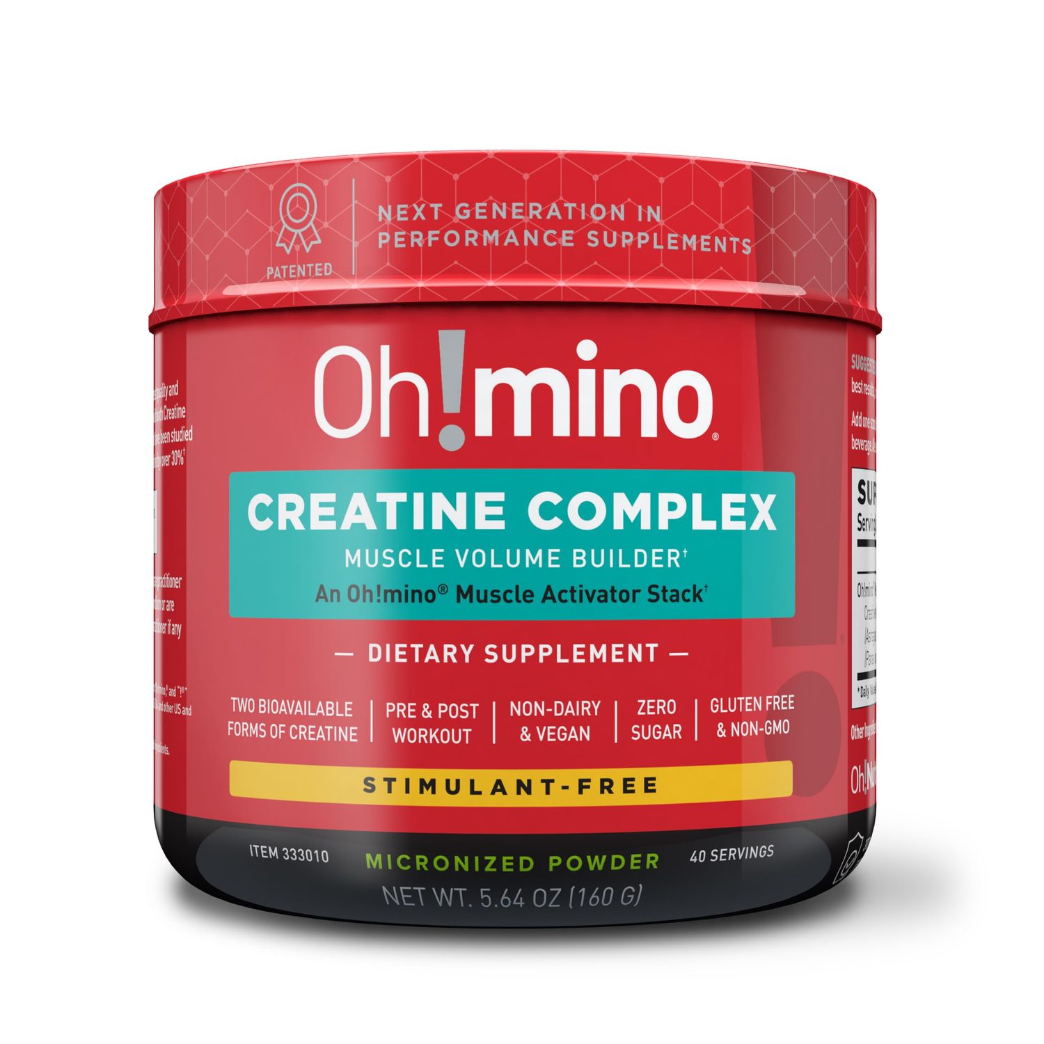 Oh!mino Patented Creatine Complex Supplement: Vegan, Sugar Free, Non-GMO &amp; Gluten Free - Patented Formula: Pre &amp; Post Workout Creatine, Micronized Powder, Lemon Lime Flavor (40 Servings)