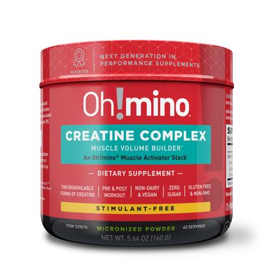 Oh!mino Patented Creatine Complex Supplement: Vegan, Sugar Free, Non-GMO &amp; Gluten Free - Patented Formula: Pre &amp; Post Workout Creatine, Micronized Powder, Lemon Lime Flavor (40 Servings)