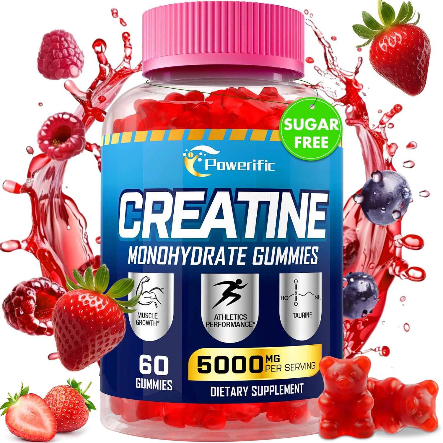 Creatine Monohydrate Gummies for Men &amp; Women, Creatine Pre Workout Gummies with Taurine&amp;B6, Chewable Creatine Monohydrate Gummies 5g, Increase Strength, Energy, Endurance, Muscle, Vegan, Organic