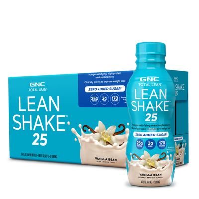 GNC Lean Shake 25 Ready to Drink Protein Shake| 25g High Protein Meal Replacement with Vitamins and Minerals| Vanilla Bean | 12 Bottles