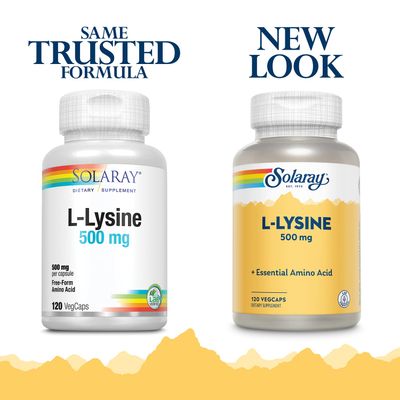 Solaray L-Lysine 500mg | Amino Acid | Healthy Cognitive, Immune System &amp; GI Function, Bones, Joints &amp; Skin Support | 120 VegCaps