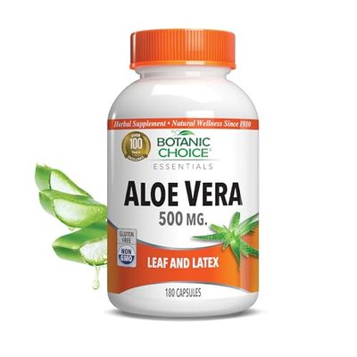 Aloe Vera- Leaf and Latex, Digestive, Liver, Stomach health-Contains Amino Acids, Vitamins, Minerals, Enzymes- 500mg-Gluten Free, Non-GMO-180 capsules