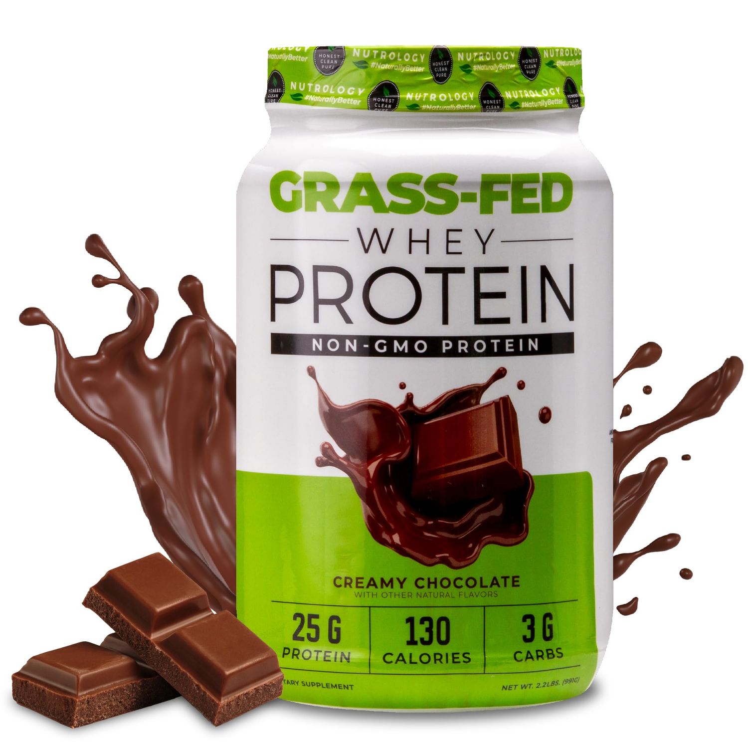 Nutrology Grass Fed Whey Protein Powder, Creamy Chocolate Flavor, Supports Lean Muscle Recovery &amp; Performance, Cold Processed Grass Fed Whey and Amino Acid Powder, Shake, Blend or Bake, 28 Servings