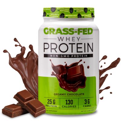 Nutrology Grass Fed Whey Protein Powder, Creamy Chocolate Flavor, Supports Lean Muscle Recovery &amp; Performance, Cold Processed Grass Fed Whey and Amino Acid Powder, Shake, Blend or Bake, 28 Servings