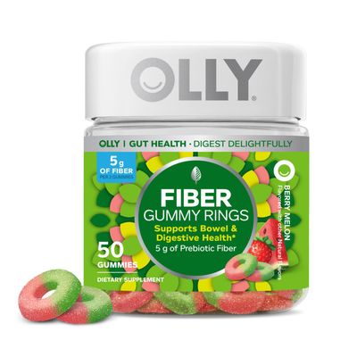 OLLY Fiber Gummy Rings, 5g Prebiotic Fiber, FOS (Fructo-oligosaccharides), Digestive Support, Berry Melon 50ct