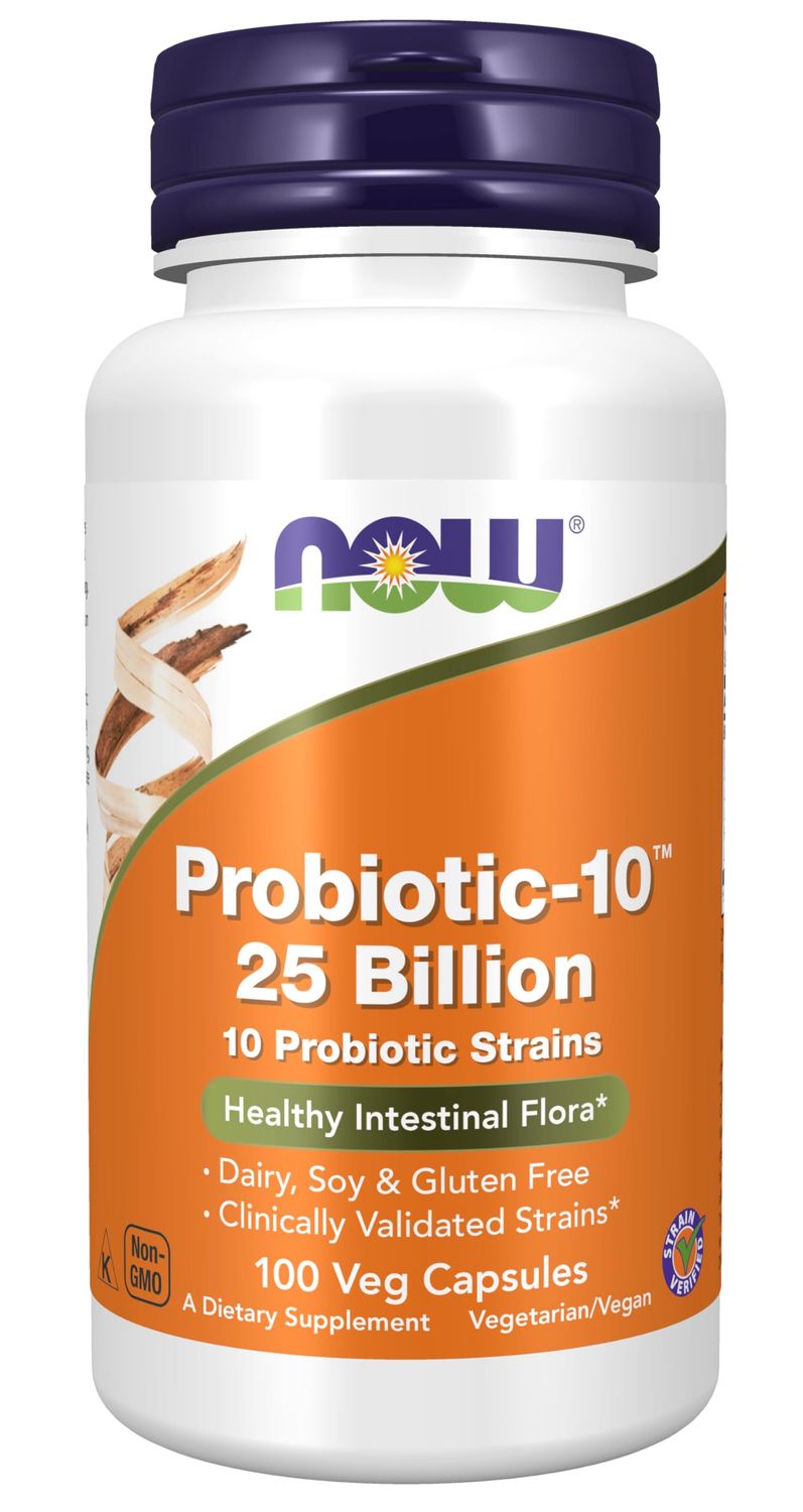 NOW Foods Supplements, Probiotic-10, 25 Billion, with 10 Probiotic Strains, Dairy, Soy and Gluten Free, Strain Verified, 100 Veg Capsules