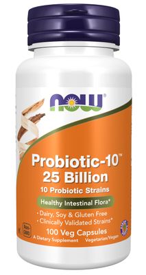 NOW Foods Supplements, Probiotic-10, 25 Billion, with 10 Probiotic Strains, Dairy, Soy and Gluten Free, Strain Verified, 100 Veg Capsules
