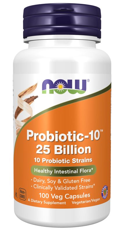 NOW Foods Supplements, Probiotic-10, 25 Billion, with 10 Probiotic Strains, Dairy, Soy and Gluten Free, Strain Verified, 100 Veg Capsules