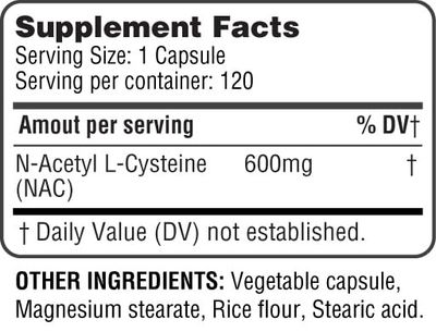 HealthLife N-Acetyl L-Cysteine (NAC) 600mg, 120 Capsules - Non-GMO, Gluten Free, 120 Servings
