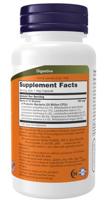 NOW Foods Supplements, Probiotic-10, 25 Billion, with 10 Probiotic Strains, Dairy, Soy and Gluten Free, Strain Verified, 100 Veg Capsules