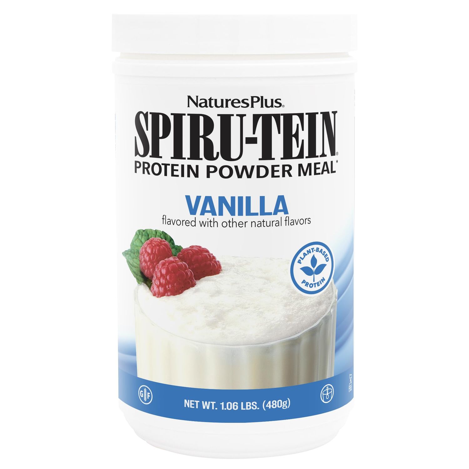Natures Plus SPIRU-TEIN, Vanilla - 1.06 lbs, Pack of 2 - Plant-Based Protein Powder - Vegetarian, Gluten Free - 32 Total Servings