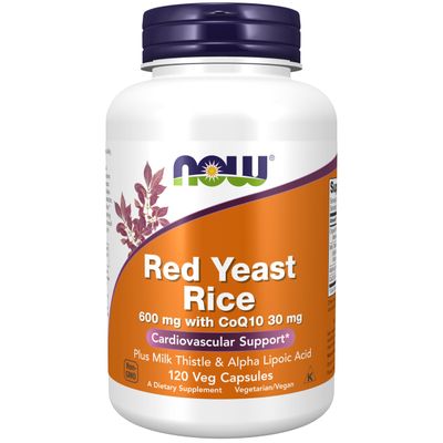 NOW Foods Supplements, Red Yeast Rice with CoQ10, plus Milk Thistle &amp; Alpha Lipoic Acid, 120 Veg Capsules