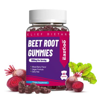 EAZGOO Beet Root Gummies, Beet Root Soft Chews with Beetroot, Grape Seed Extract &amp; Beet Root Powder, Vegan, Non-GMO, 60 Count