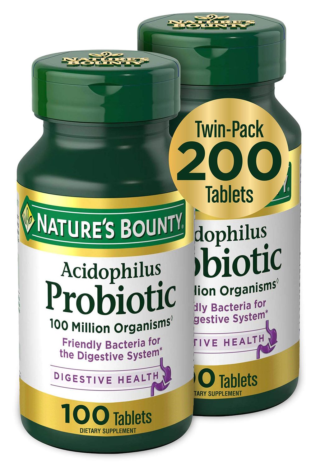 Nature&#39;s Bounty Acidophilus Probiotic, Daily Probiotic Supplement, Supports Digestive Health, Twin Pack, 100 Count (Pack of 2)