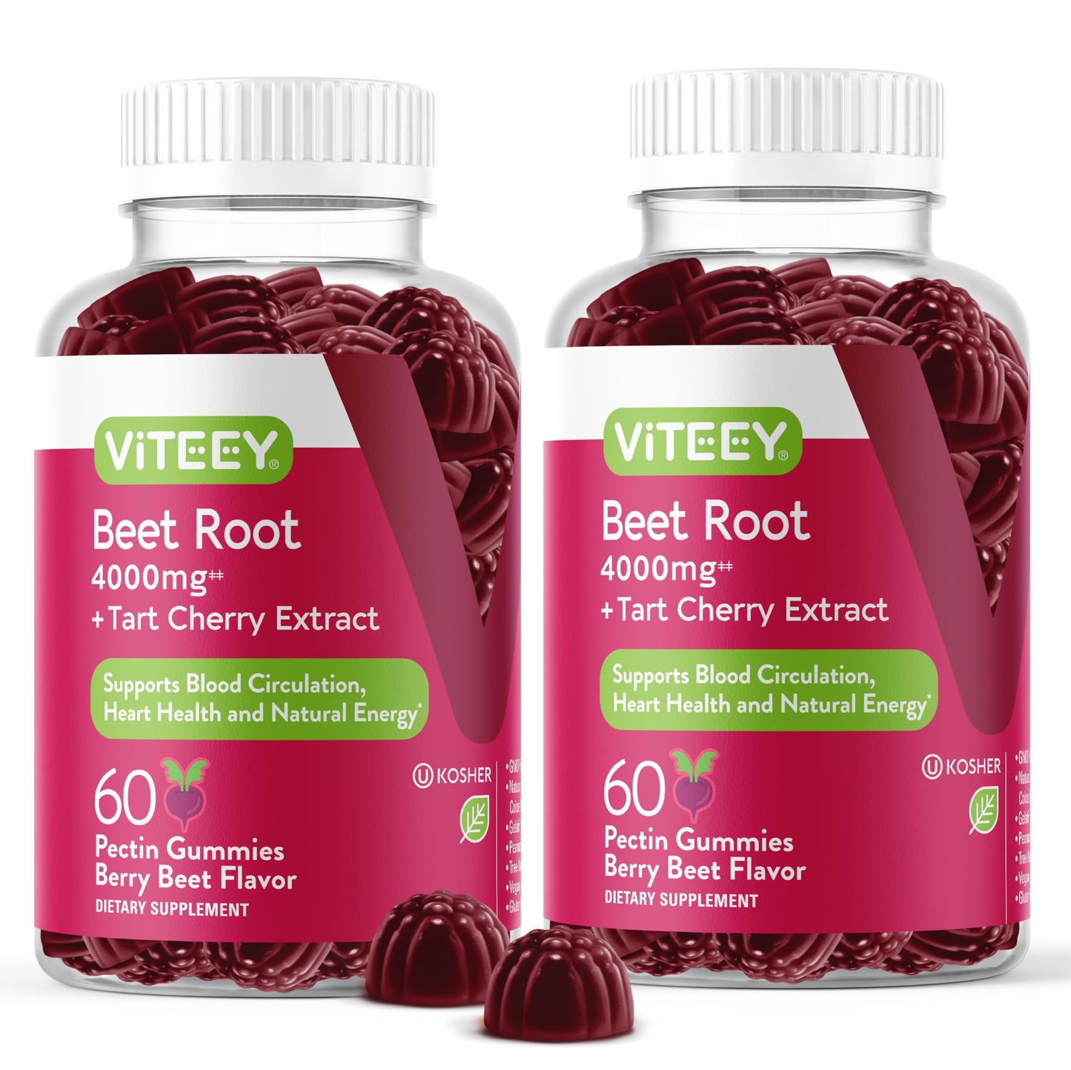 Beet Root Gummies 4000mg with Tart Cherry - for Healthy Blood Pressure Support - Vegan, Gelatin Free, Gluten Free - Tasty Chewable Berry Beet Flavored Gummy