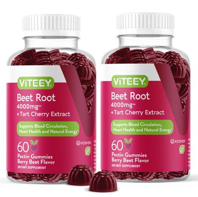 Beet Root Gummies 4000mg with Tart Cherry - for Healthy Blood Pressure Support - Vegan, Gelatin Free, Gluten Free - Tasty Chewable Berry Beet Flavored Gummy