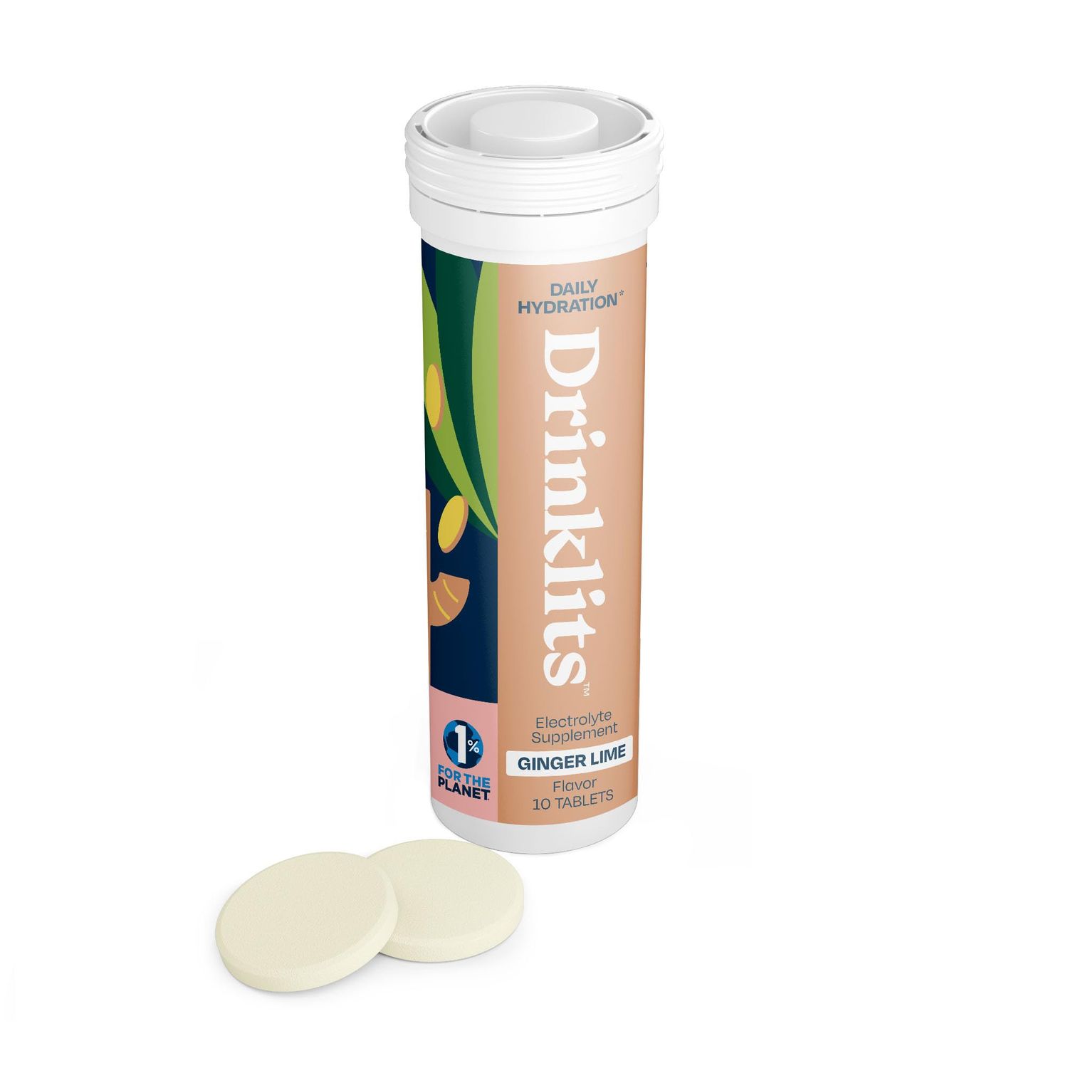 Drinklits Ginger Lime Electrolyte Tablets for Hydration | Great Taste - 0g Sugar - Essential Electrolytes - Daily Use | Single Tube (10 Tablets/Servings)