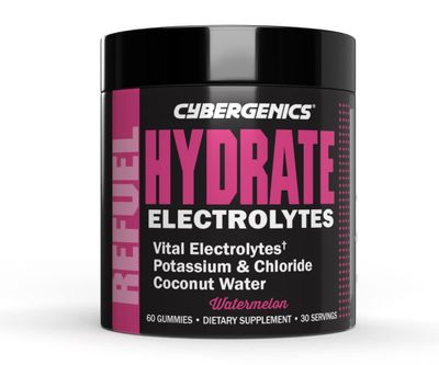 Cybergenics Hydrate Gummies, Vital Electrolytes, Supports Recovery, Supports Hydration, with Coconut Water, Potassium &amp; Chloride, Cellular Hydration, Watermelon Flavor, 60 Gummies, 30 Servings