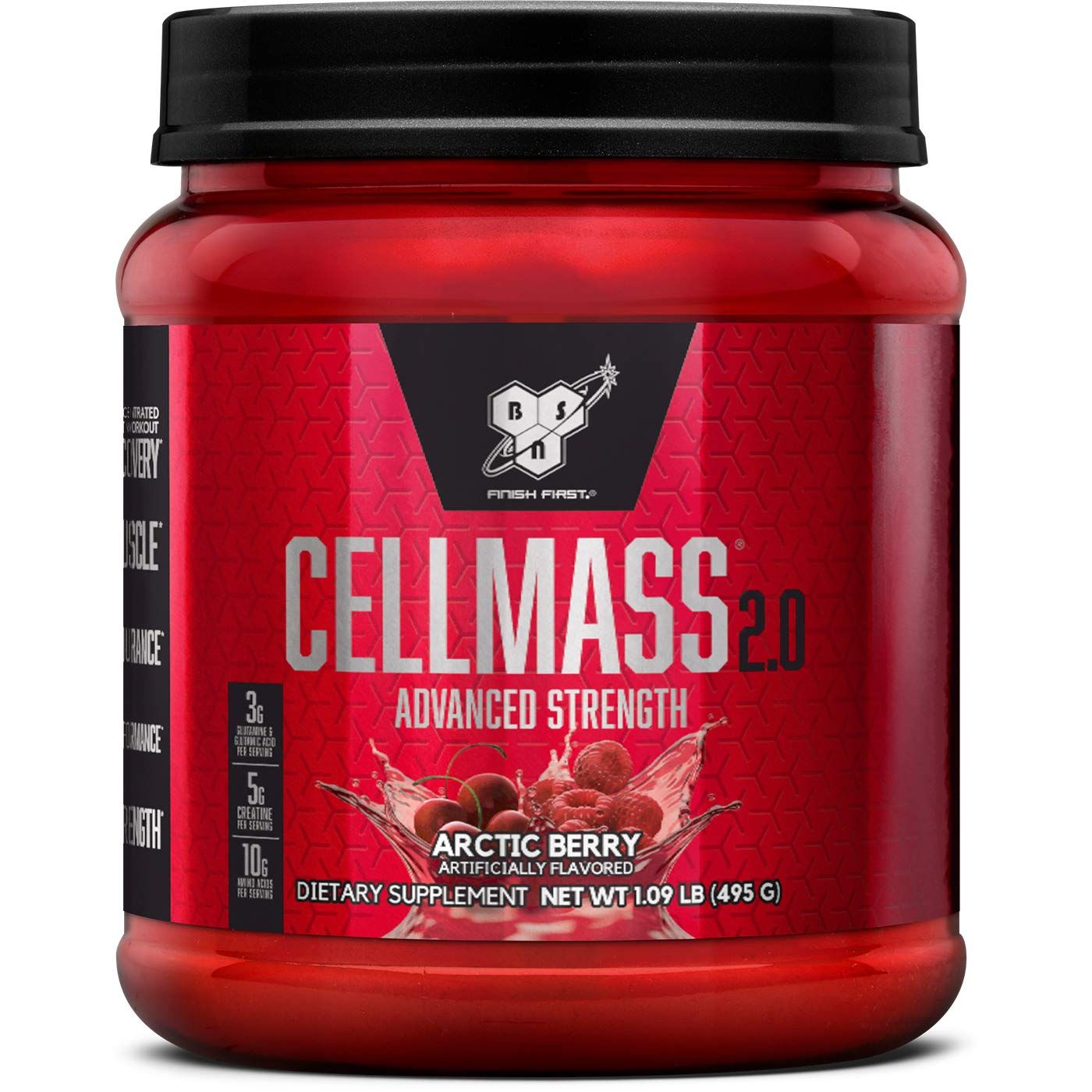 BSN CELLMASS 2.0 Post Workout Recovery with BCAA, Creatine, &amp; Glutamine - Keto Friendly - Arctic Berry, (25 Servings) (1048058)