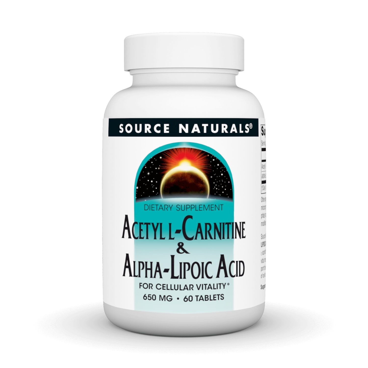 Source Naturals Acetyl L-Carnitine &amp; Alpha-Lipoic Acid, for Cellular Vitality*, 650mg - 60 Tablets