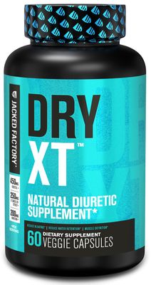 Jacked Factory Dry-XT Diuretic Water Pills - Natural Supplement | Reduces Water Retention &amp; Bloating | Dandelion Root Extract, Potassium, 7 More Powerful Ingredients - 60 Veggie Capsules