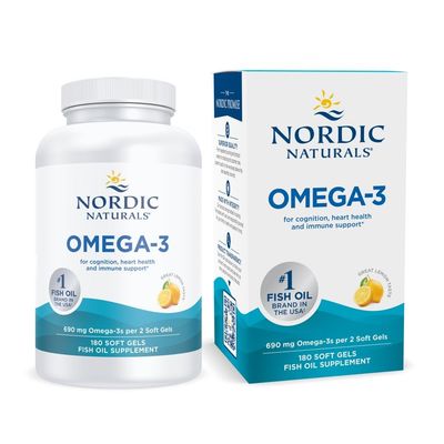 Nordic Naturals Omega-3, Lemon Flavor - 180 Soft Gels - 690 mg Omega-3 - Fish Oil - EPA &amp; DHA - Immune Support, Brain &amp; Heart Health, Optimal Wellness - Non-GMO - 90 Servings